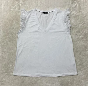 Shein Womens Size L Sleeveless Eyelet Trim V Neck White Blouse  - Picture 1 of 9