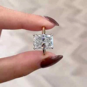 3.5Ct Radiant Cut Moissanite Hidden Halo Engagement Ring 14k TwoTone Gold Plated - Picture 1 of 13