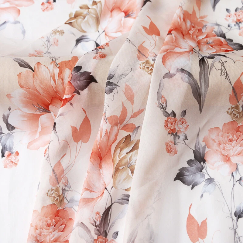 39 Inch X 58 Inch Floral Chiffon Fabric Soft Dress Skirt Hanfu Material Fresh - Image 1 of 4