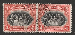 1909-22 North Borneo Sc# 140 - 4¢, Politics. Used, postally canceled pair. - Picture 1 of 1