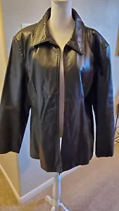 Vintage Jaqueline Ferrar Leather Jacket X Large Black Zip Up, Pockets GREAT - Picture 1 of 11