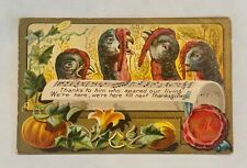 Thanksgiving Postcard Turkeys Singing Embossed early 1900s Posted FREE SHIPPING