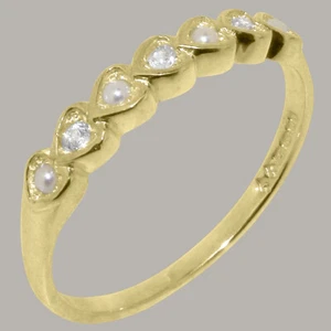 Solid 9ct Yellow Gold Natural Diamond & Full Pearl Womens Eternity Ring - Picture 1 of 5