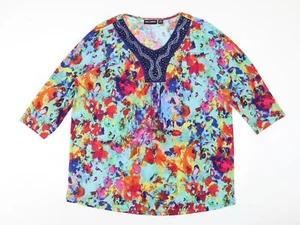 Nina Leonard Womens Multicoloured Polyester Basic T-Shirt Size 2XL V-Neck - Bead - Picture 1 of 10