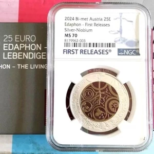 NGC MS70 Austria 2024 Edaphon Silver Niobium Silver 25 Euro Bi-Met Coin COA - Picture 1 of 2