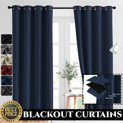 2X Blockout Curtains 100% Blackout Window Curtain Fabric Pair Eyelet for Bedroom - image 1 of 4