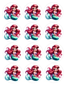 12 count Ariel, Little Mermaid Edible Image rounds, Wafer paper, pre cut, - Picture 1 of 5