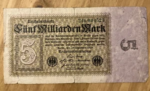 Seltene deutsche Banknote. 5 Milliarden Mark. Datiert 1923. P115. - Bild 1 von 3