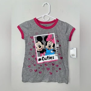 NWT Disney Store Kids Girls Gray and Pink Short Sleeve Tee Mickey and Minnie - Picture 1 of 7