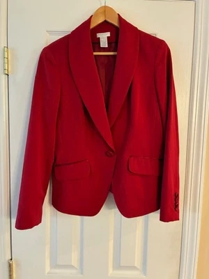 Worthington Womens Red Holiday Party Formal w Satin Button Trim Jacket Blazer 12 - Image 1 of 4