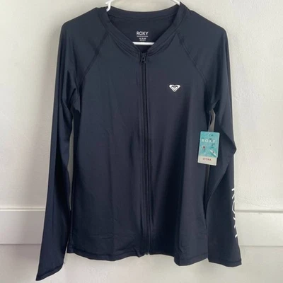 NWT Roxy Anthracite Black New Essentials Long Sleeve Full Zip Lycra Rash Guard - Image 1 of 4