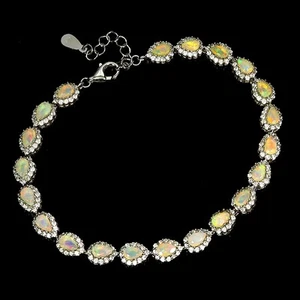 925 Sterling Silver Bracelet Pear Fire Opal 5x3mm Natural Gemstone Jewelry 7.5in - Picture 1 of 14