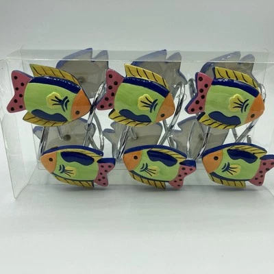 Fish Shower Curtain Hooks Tropical Nautical Sea Life Set Of 12 New Open Box - Image 1 of 4
