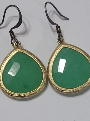 Зеленый граненый оникс капли серьги золотистый ободок комплект подвеской крюк ювелирных изделий - Изображение 1 из 4