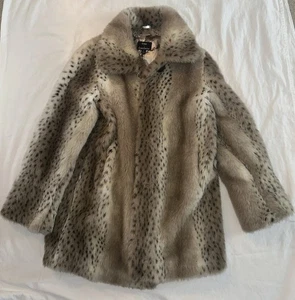Dennis Basso Small/ MED Kunstfell 3/4 Mantel Schneeeule/ Leopard Animal Print Vintage - Bild 1 von 14