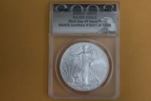 2008  SILVER EAGLE DOLLAR ANACS MS70 FIRST DAY OF ISSUE - Picture 1 of 5