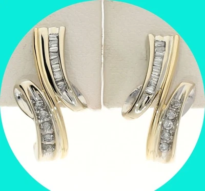 Natural Diamond Paisley Bypass Drop Earrings .12CT 14K Gold 5/8” Long - Image 1 of 4