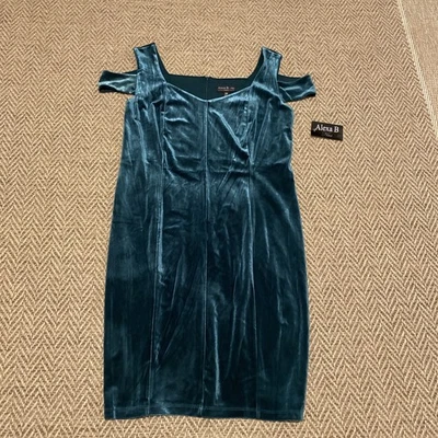ALEXA B NITES Dress Women 14W Green Velvet Cocktail Dress Shoulder Cut Out NWT - Image 1 of 4