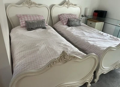 Antique White French Rococo Single Bed & Mattress   - image 1 of 4