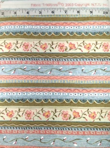 Vintage 2003 Fabric Traditions Striped Muted Blues/Pinks Florals 1.75yds Cotton - Picture 1 of 3