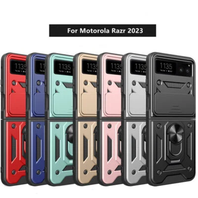 For Motorola Razr 2023 Shockproof Slide Camera Magnetic Ring Stand Case Cover