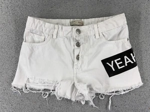 Zara Girls Shorts Girls 11 White Denim Jean Cutoff Button Fly Distressed - Picture 1 of 15