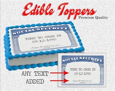 FROSTING SHEETS - ICING IMAGE BRAND Social Security Birthday Cake topper Edible paper sugar sheet picture image easy