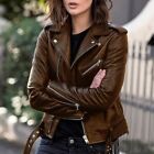 Fashionable Women's Slim Fit Faux Leather Biker Jacket Formal Coat Wine Red