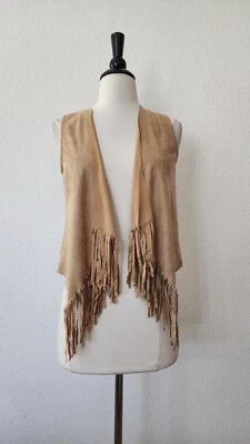 Top Urban Outfitters Nuevo Talla Pequeña XS Imitación Gamuza Flecos Beige Vaquera Boho Foto 1 de 4