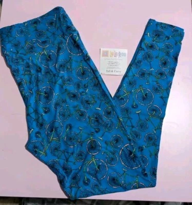 TC LuLaRoe Tall & Curvy Leggings Multicolor Blue Bicycle Unicycle NWT - Image 1 of 4
