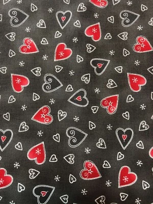 Red Hearts on Gray Fabric JOL by Wenche Wolff Hatling for Moda   OOP BTFQ - Image 1 of 2