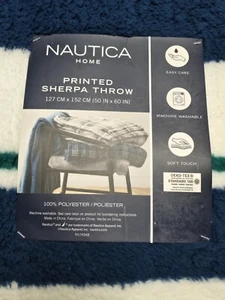Nautica Home Boating Nautical Feel Sherpa Throw Blue Green White 50 X 60 New - Picture 1 of 4
