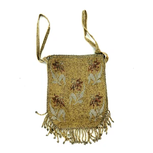 Antique Gold Art Deco Tiny Evening Dance Purse Micro Bead Made In Paris - Picture 1 of 8