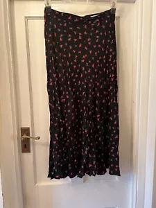 New ZARA Silky Black ,Green & Red Floral Design Midi Slip Style Skirt,M - Picture 1 of 7