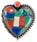 Épingle et pendentif cœur turquoise incrustation amérindienne Isleta Pueblo SKU225232