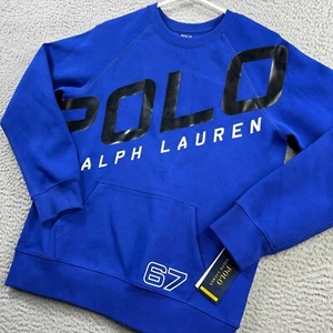 Polo Ralph Lauren Sweatshirt Youth Large 14-16 Blue Crewneck Big Logo - Picture 1 of 12