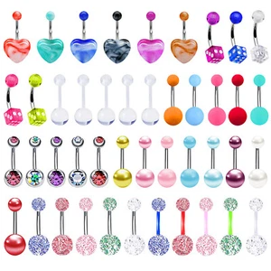 44pcs Piercing Belly Button Navel Rings 14G Surgical Steel Barbell Body Jewelry - Picture 1 of 5