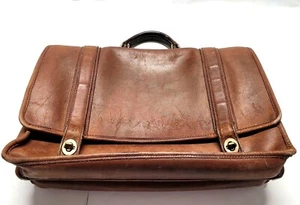 Vtg Leather Briefcase Satchel USA-Made Supple Brown Business Bag Messenger - Picture 1 of 12