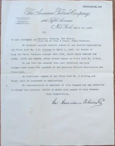 American Tobacco Co. 1905 Briefkopf an MT WY NM UT TX District, New York, NY - Bild 1 von 1