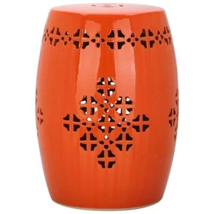 SAFAVIEH Garden Stool Quatrefoil Ceramic Classic Style Weather Resistant Orange - Picture 1 of 3