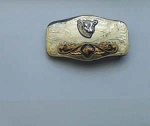 Cow's Head small gold and silverplated solid brass belt buckle. Vintage 3.75x2.2 - Picture 1 of 4