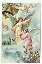 1903 - JOYEUSES PAQUES - carte postale verticale  Gaufrée, écrite avec timbre