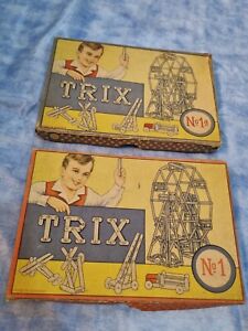 2 X Trix Metallbaukasten No 1 & 1a Baukasten Vintage Spielzeug OVP Karton Bahn