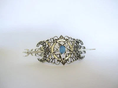 Серебряная луна пентаграмма полумесяц металлический синий камень волосы слайд палочка зажим заколка - Изображение 1 из 4