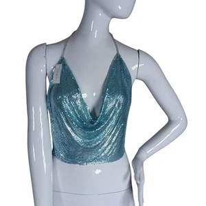 Icing Metal Rave Crop Top Gr. M/L ohne Rücken verstellbar an Hals und Rücken blau - Bild 1 von 7