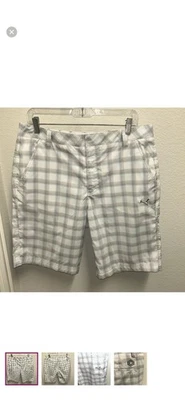 Puma Golf Shorts Men's W34 Drycell Plaid 100% Cotton Pocket White Blue Brown - Image 1 of 4