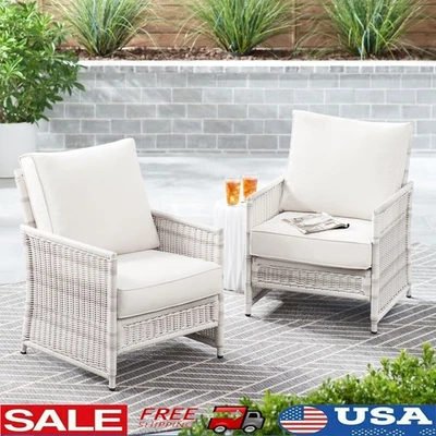Outdoor Wicker Lounge Chairs Set of 2 High Back Weather Resistant Steel Frame US - Image 1 of 4