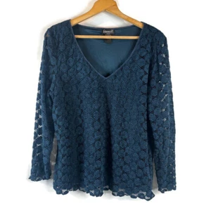 B.I.Y.A.Y.C.D.A. Womens Blouse Top Size Size 1X Blue Open Knit Crochet V-Neck - Picture 1 of 12