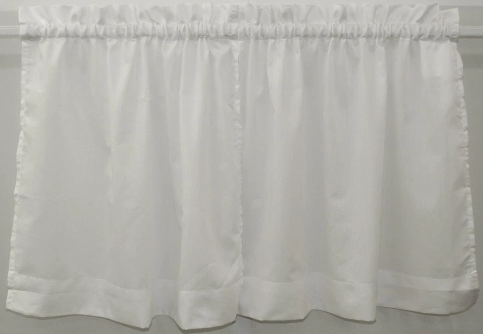 Nivel de cortina de café con filtro de luz sólida Stacey o cenefa o botín BLANCO Foto 1 de 1