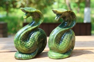 5.4" Natural Jade Carved Snake Crystal Skull Home Decor Reiki Figurine gift 1PC - Picture 1 of 10
